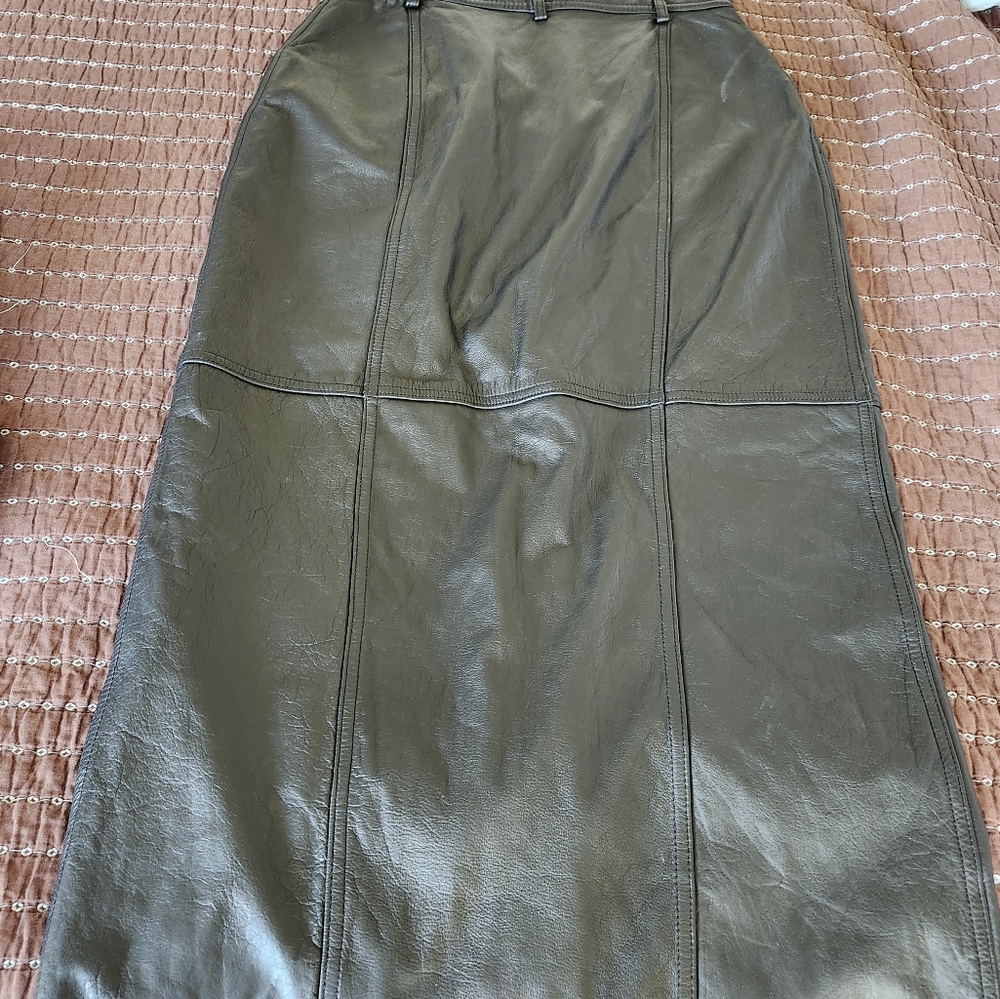 Vintage long black genuine Leather Skirt - Picture 4 of 4